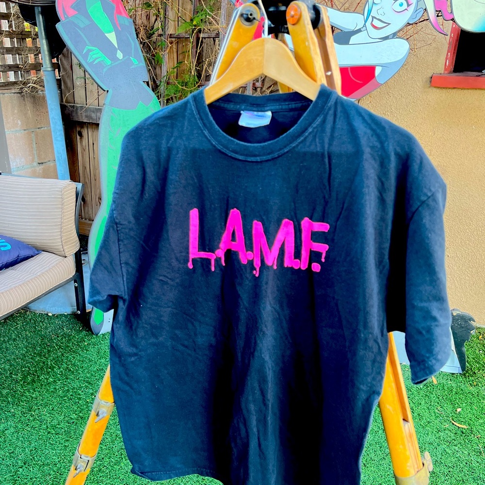Johnny Thunders infamous pink lipstick LAMF album cover shirt.